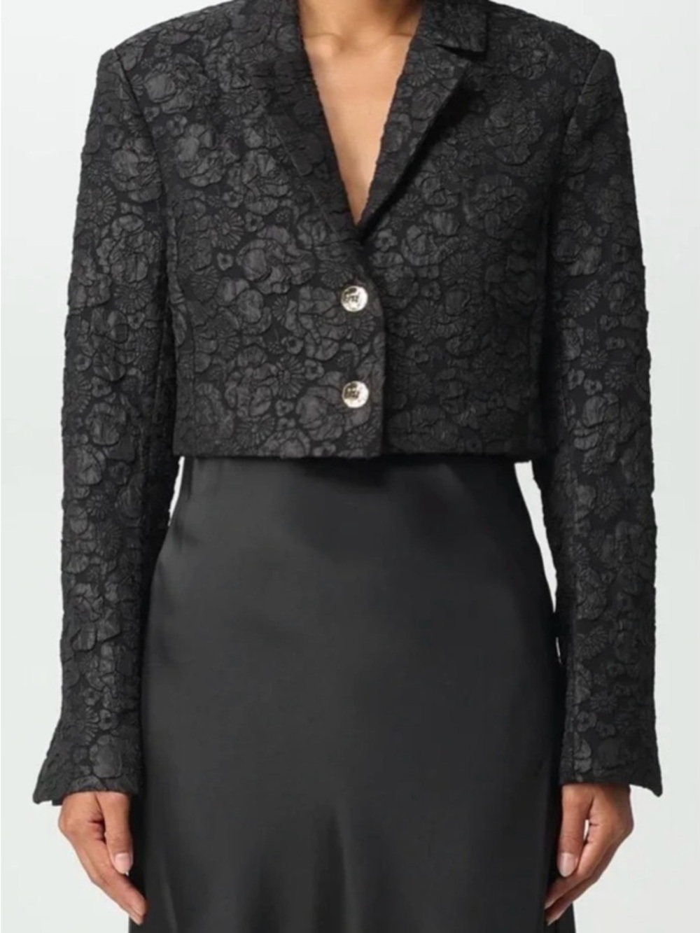 Ganni Cropped Floral Jacquard Blazer